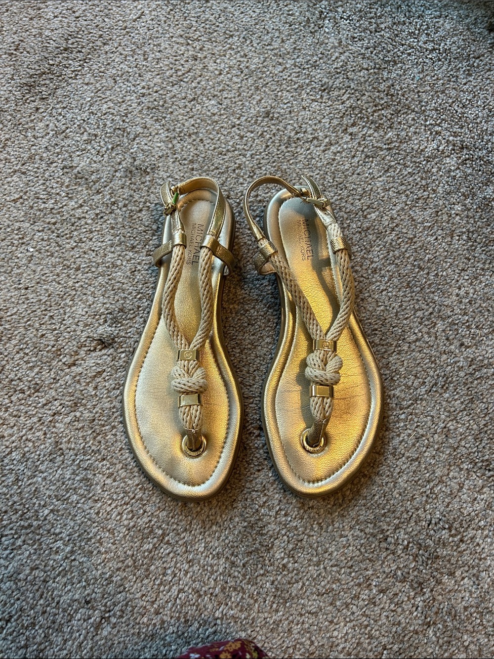 MICHAEL Michael Kors Holly Metallic Gold Knotted T-Strap Sandals